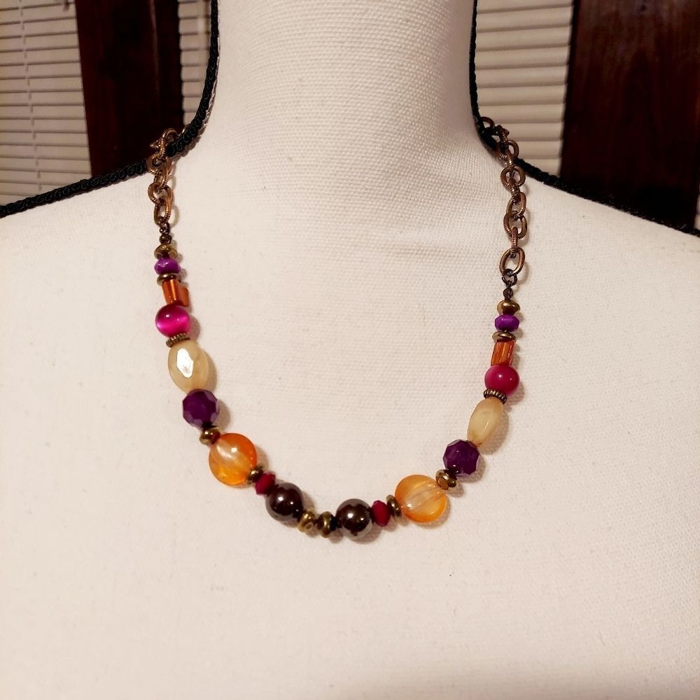 Ruby Rd Multi Color Beaded Necklace With Gold Cha… - image 4
